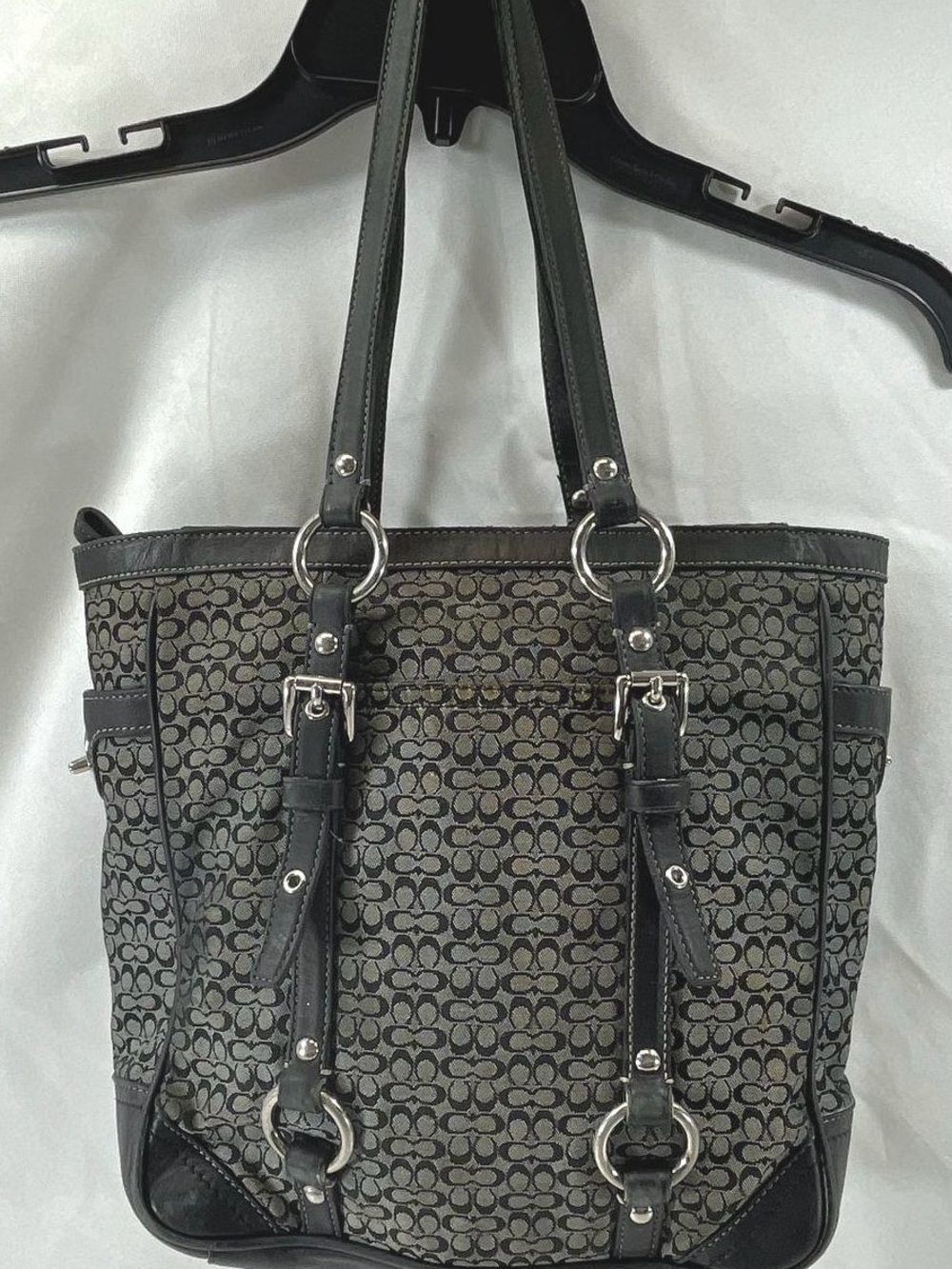 Coach Gray and Black Signature Canvas Tote